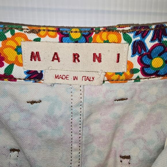 Marni Pop Garden Floral Print Wide Leg Crop Jeans White Multicolor Size 42 US 6 - Picture 4 of 12